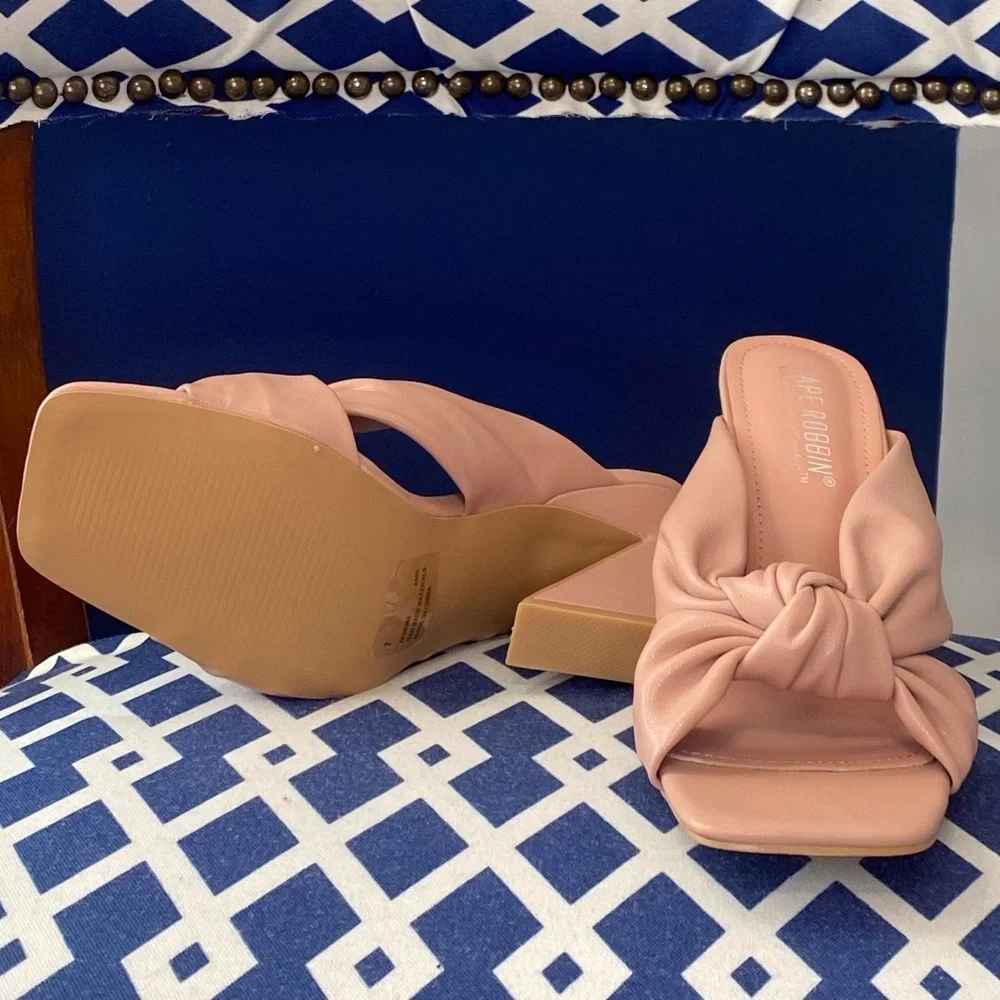 Pink square toe wrap knot thick heel mules by Cape Robbin - Picture 2 of 5